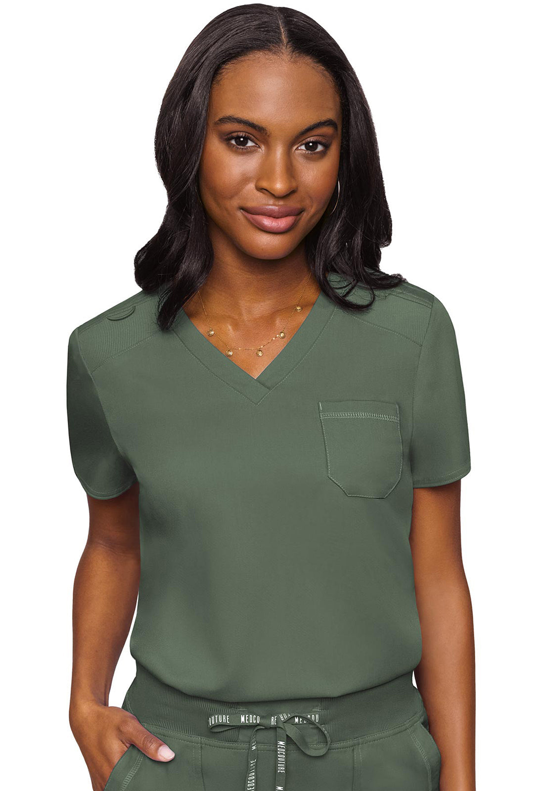 Touch MC7448 Women's V-Neck Tuck In Olive
