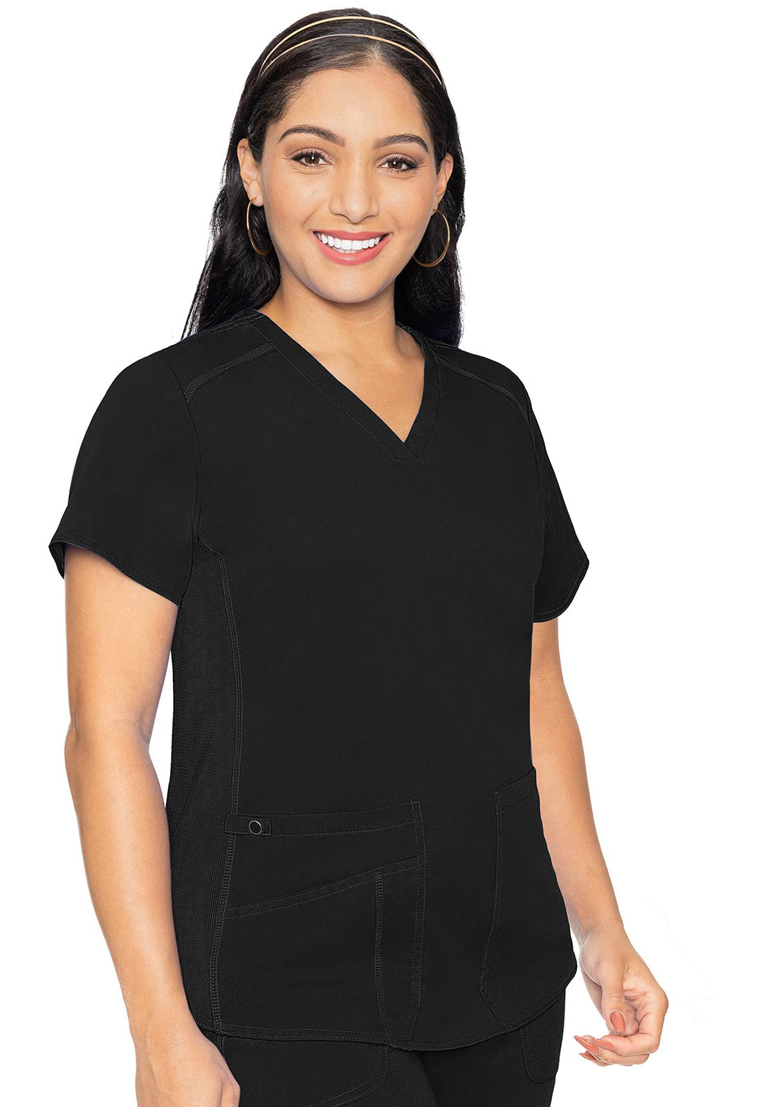 Touch MC7459 Women's V-Neck Shirttail Scrub Top Black