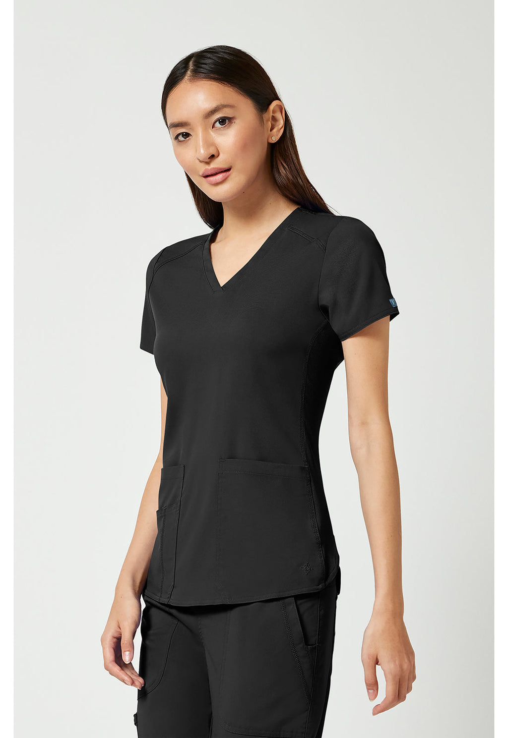 Touch MC7459 Women's V-Neck Shirttail Scrub Top Black