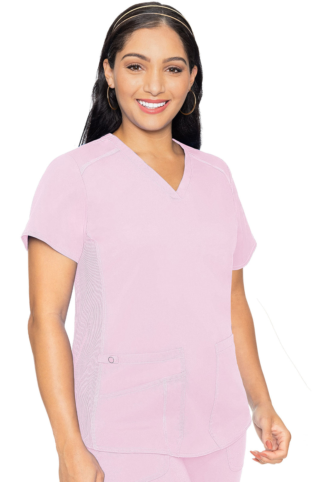 Touch MC7459 Women's V-Neck Shirttail Scrub Top Ice Pink