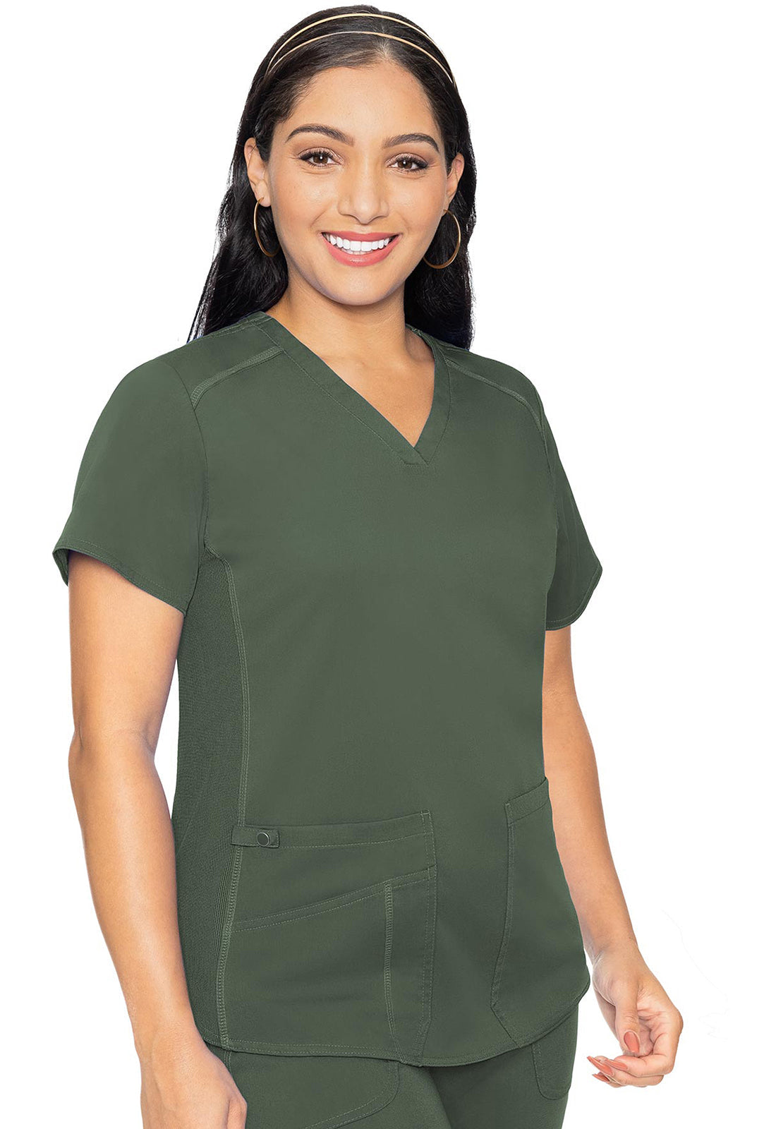 Touch MC7459 Women's V-Neck Shirttail Scrub Top Olive