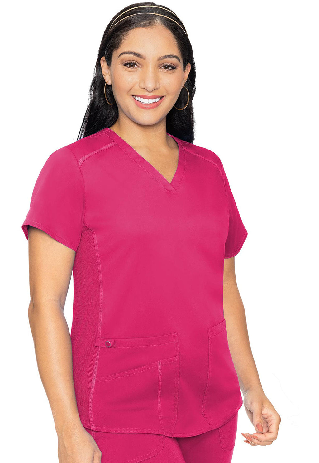 Touch MC7459 Women's V-Neck Shirttail Scrub Top Pink Punch