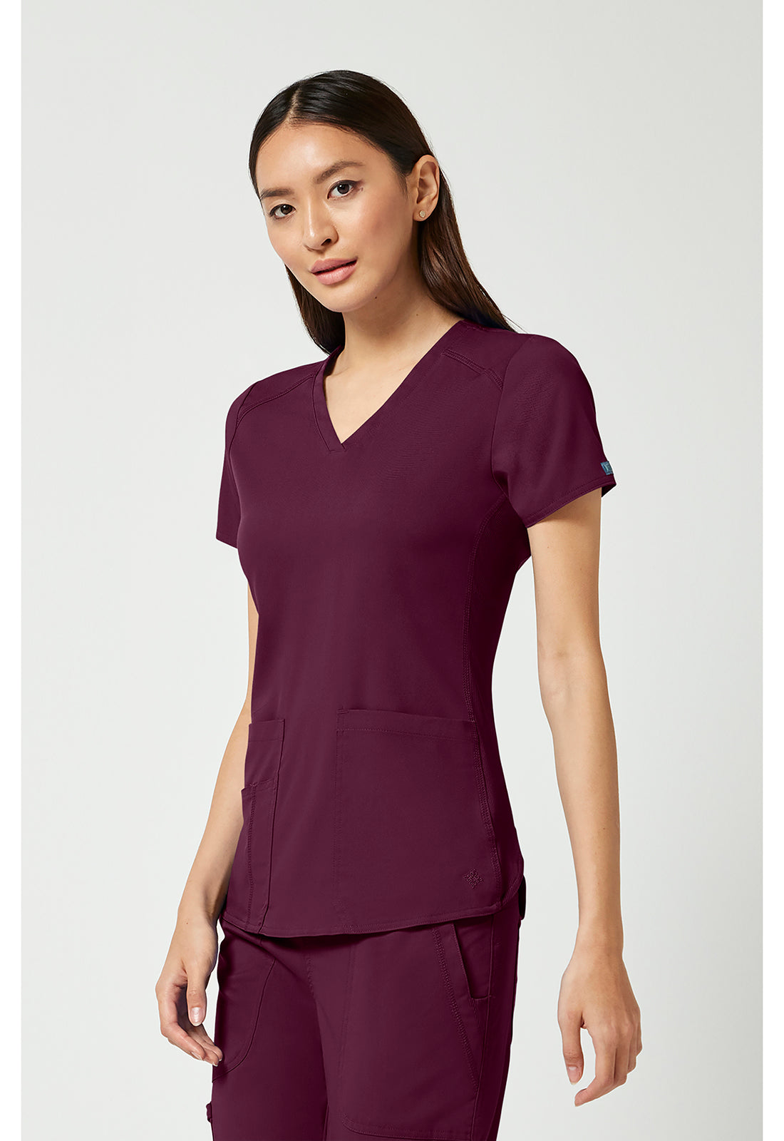 Touch MC7459 Women's V-Neck Shirttail Scrub Top Wine