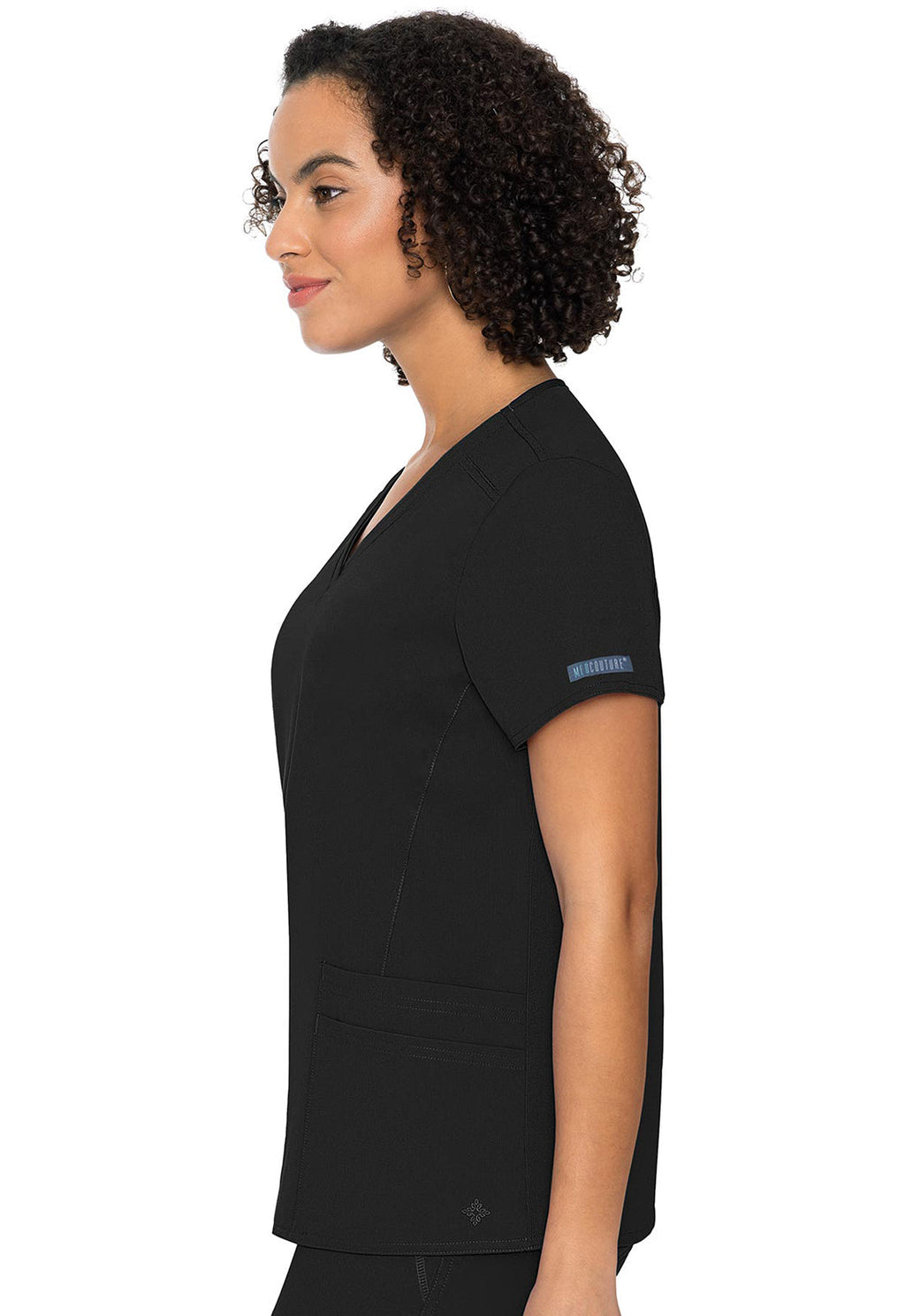 Touch MC7468 4 Pocket Top Black Model Image Right Side | Med Couture