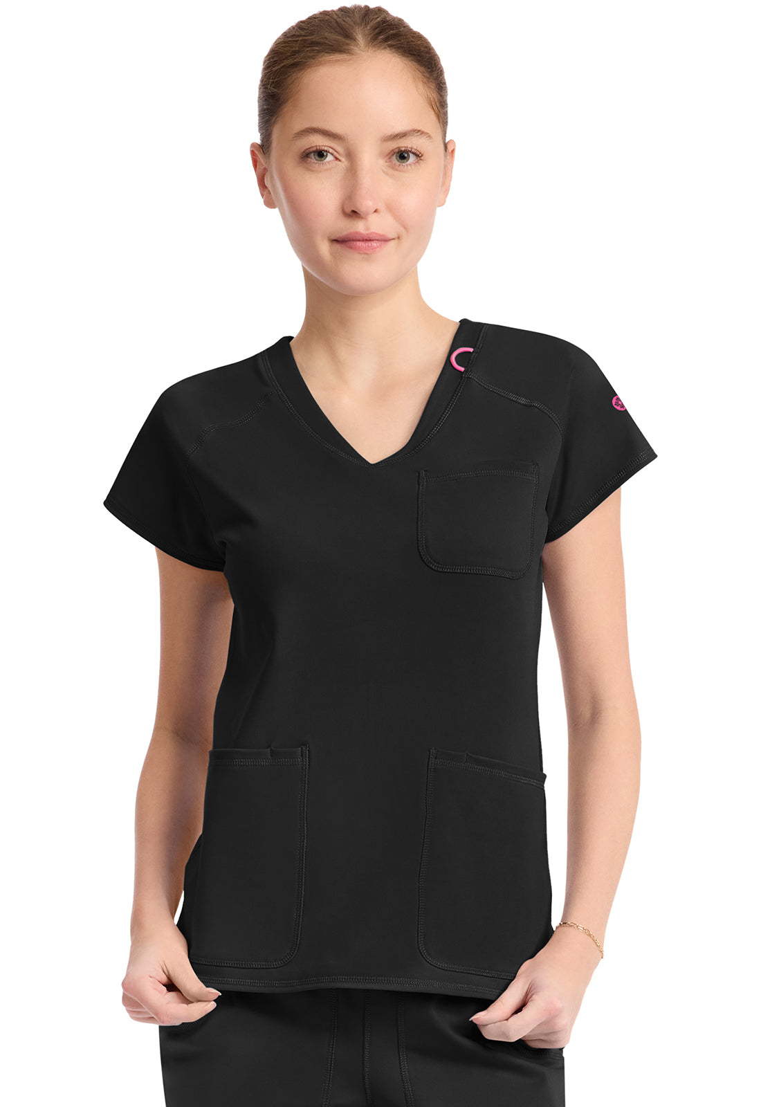 Amp Knit MC752 Women's Raglan V-Neck Scrub Top Black