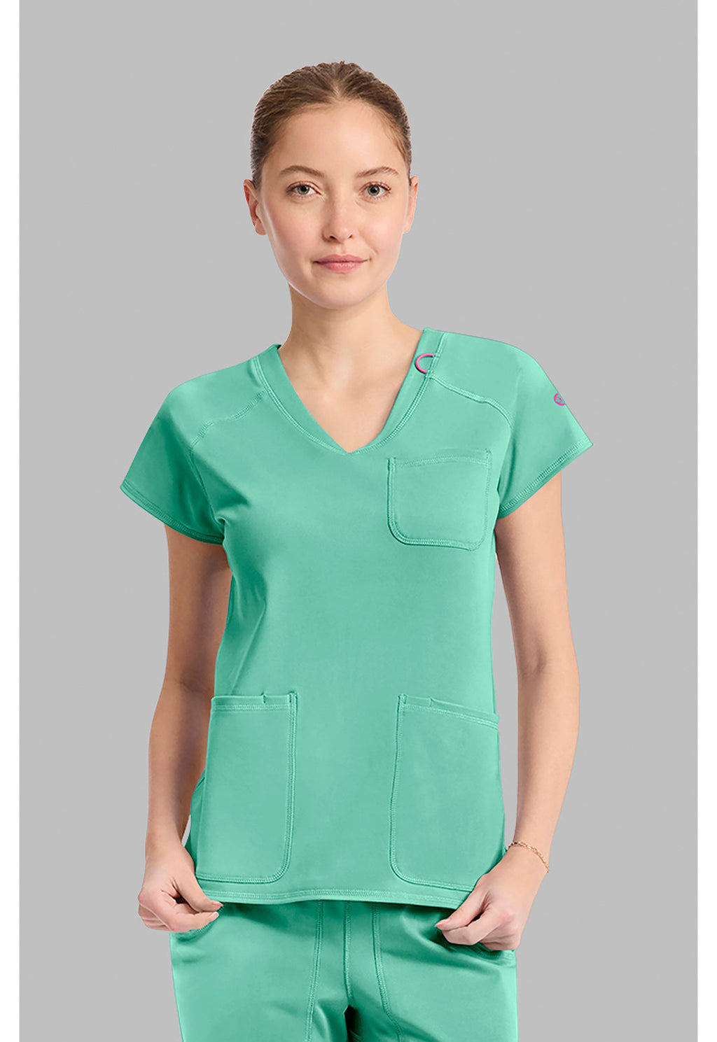 Amp Knit MC752 Women's Raglan V-Neck Scrub Top Mint Condition