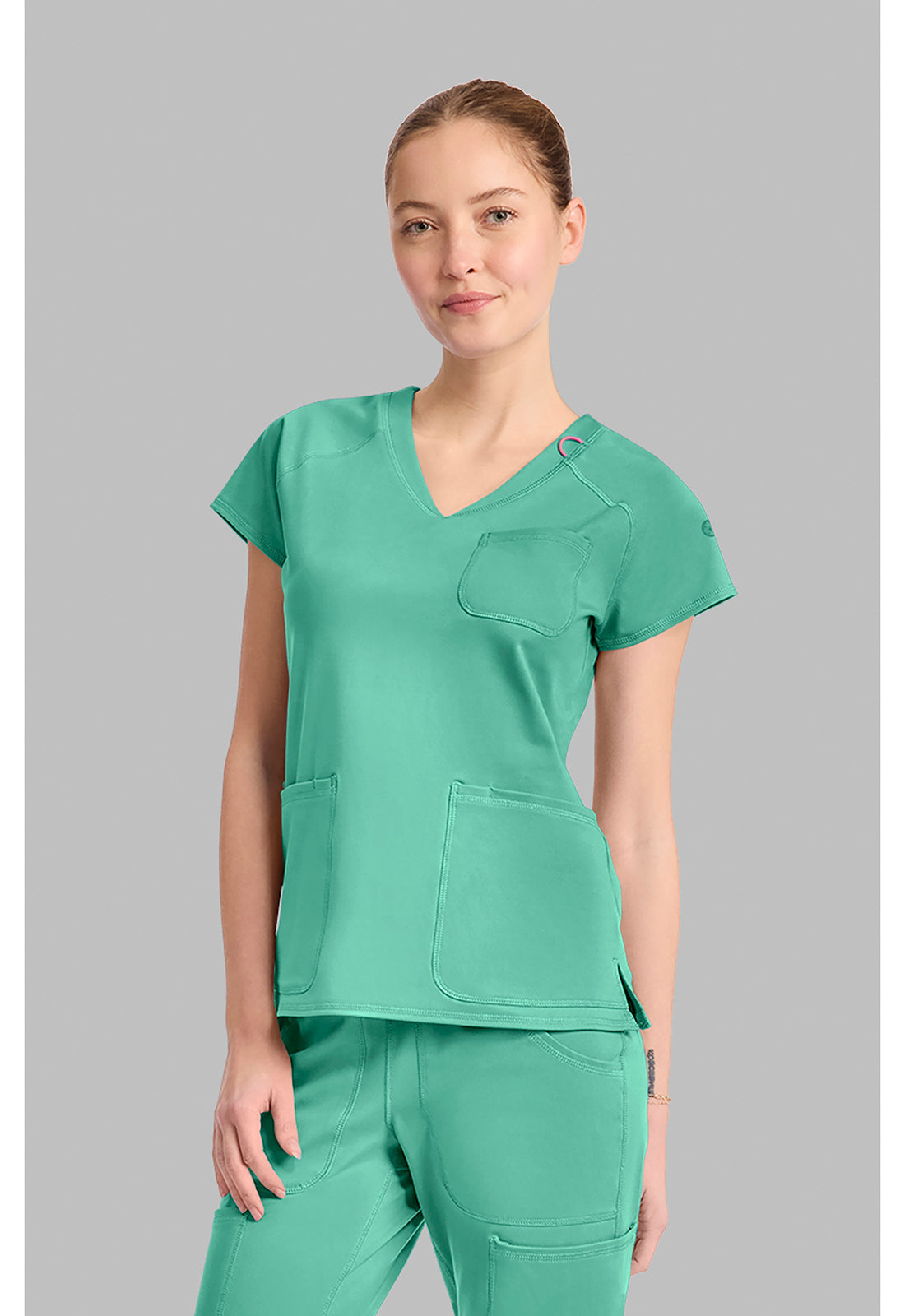 Amp Knit MC752 Women's Raglan V-Neck Scrub Top Mint Condition