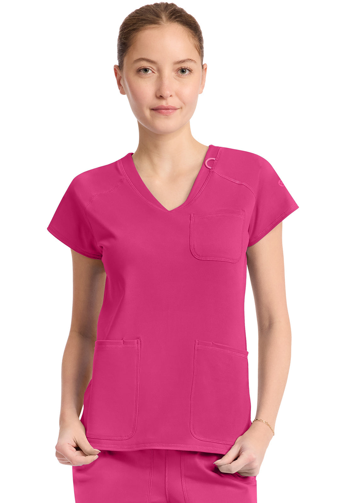 Amp Knit MC752 Women's Raglan V-Neck Scrub Top Pink Power