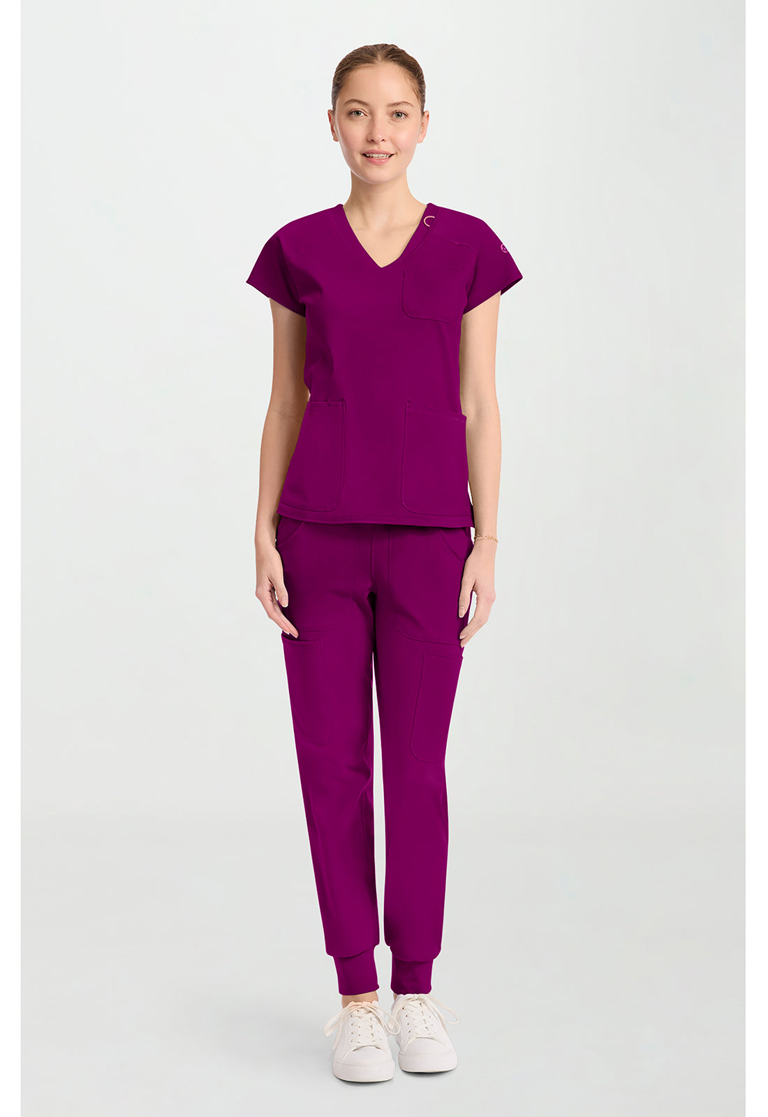 Amp Knit MC752 Women's Raglan V-Neck Scrub Top Plum Royale