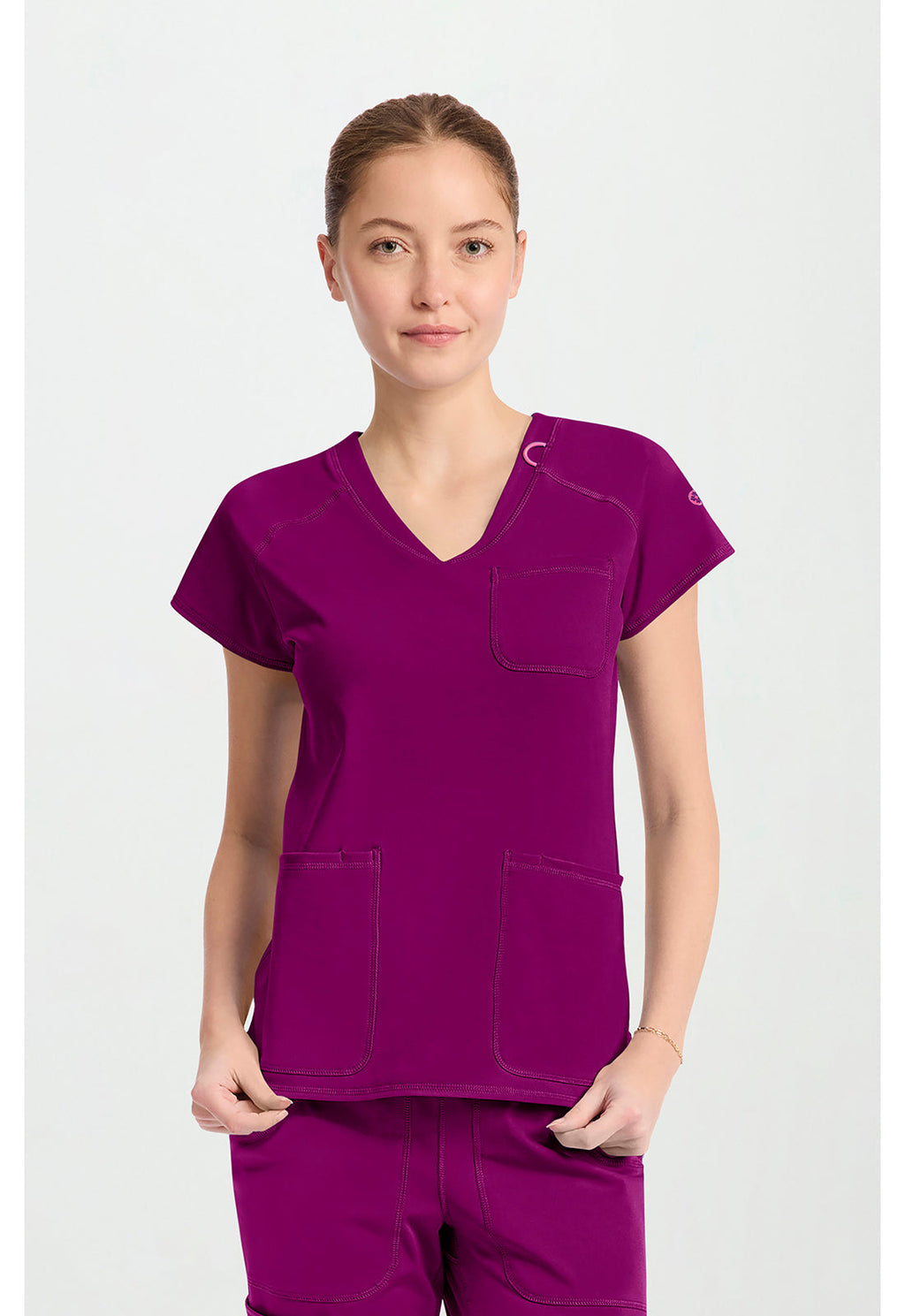 Amp Knit MC752 Women's Raglan V-Neck Scrub Top Plum Royale