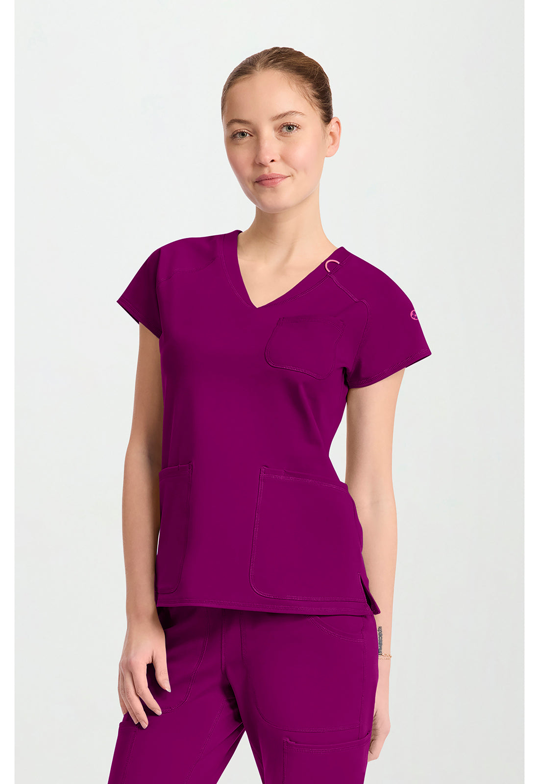 Amp Knit MC752 Women's Raglan V-Neck Scrub Top Plum Royale