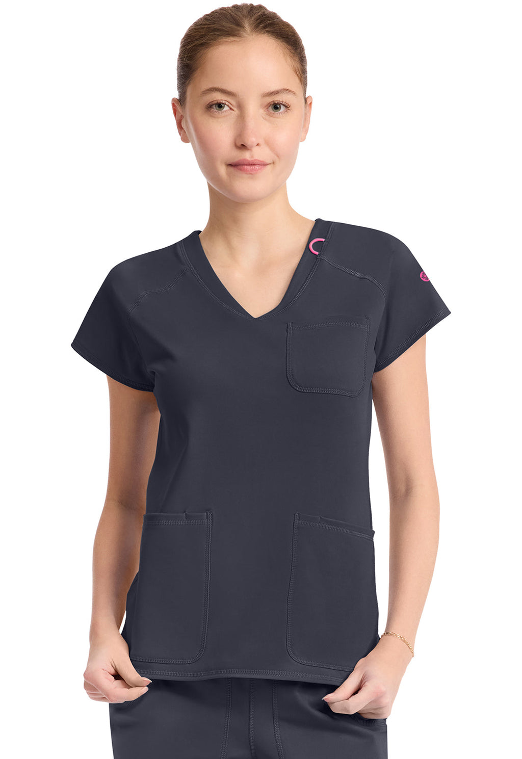 Amp Knit MC752 Women's Raglan V-Neck Scrub Top Pewter