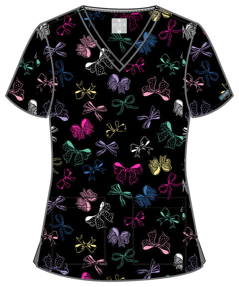 Prints MC8564 V-Neck Print Top Bow Mania