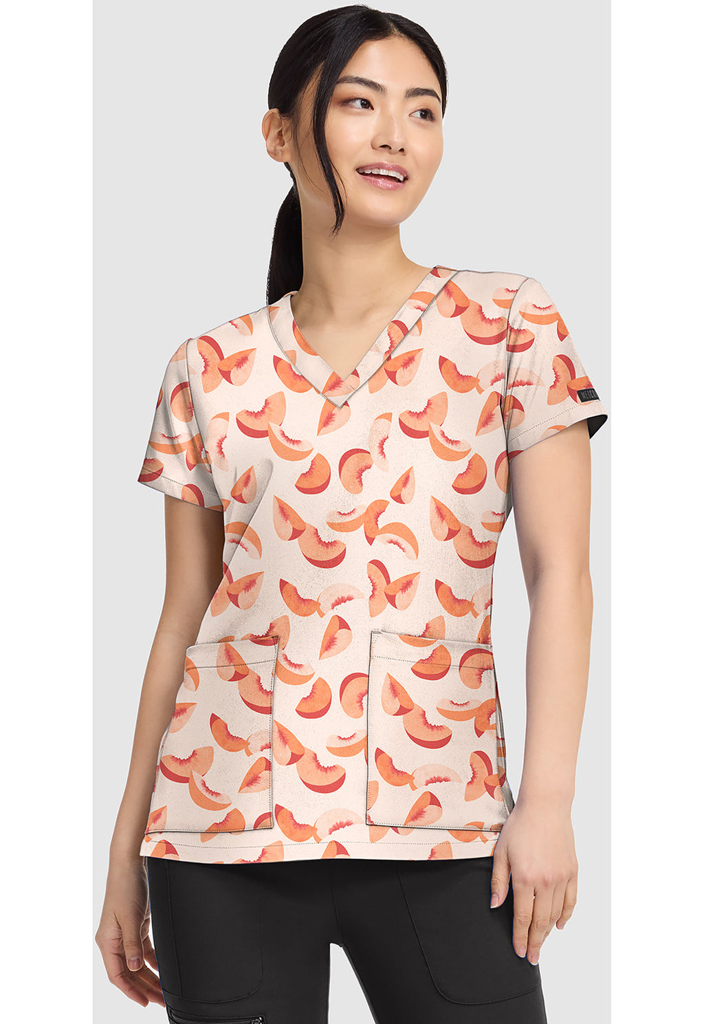 Prints MC8564 Women's V-Neck Print Scrub Top Just Peachy