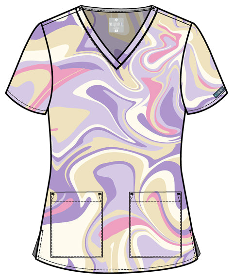 Prints MC8564 V-Neck Print Top Sporty Marble