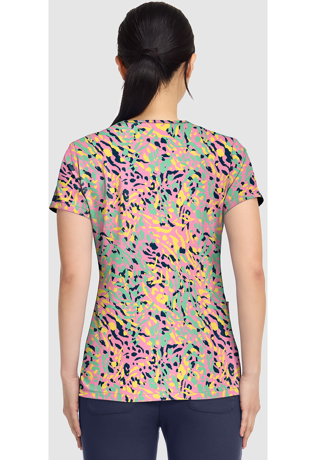 Prints MC8564 Women's V-Neck Print Scrub Top Tutti Fruitti Tiger