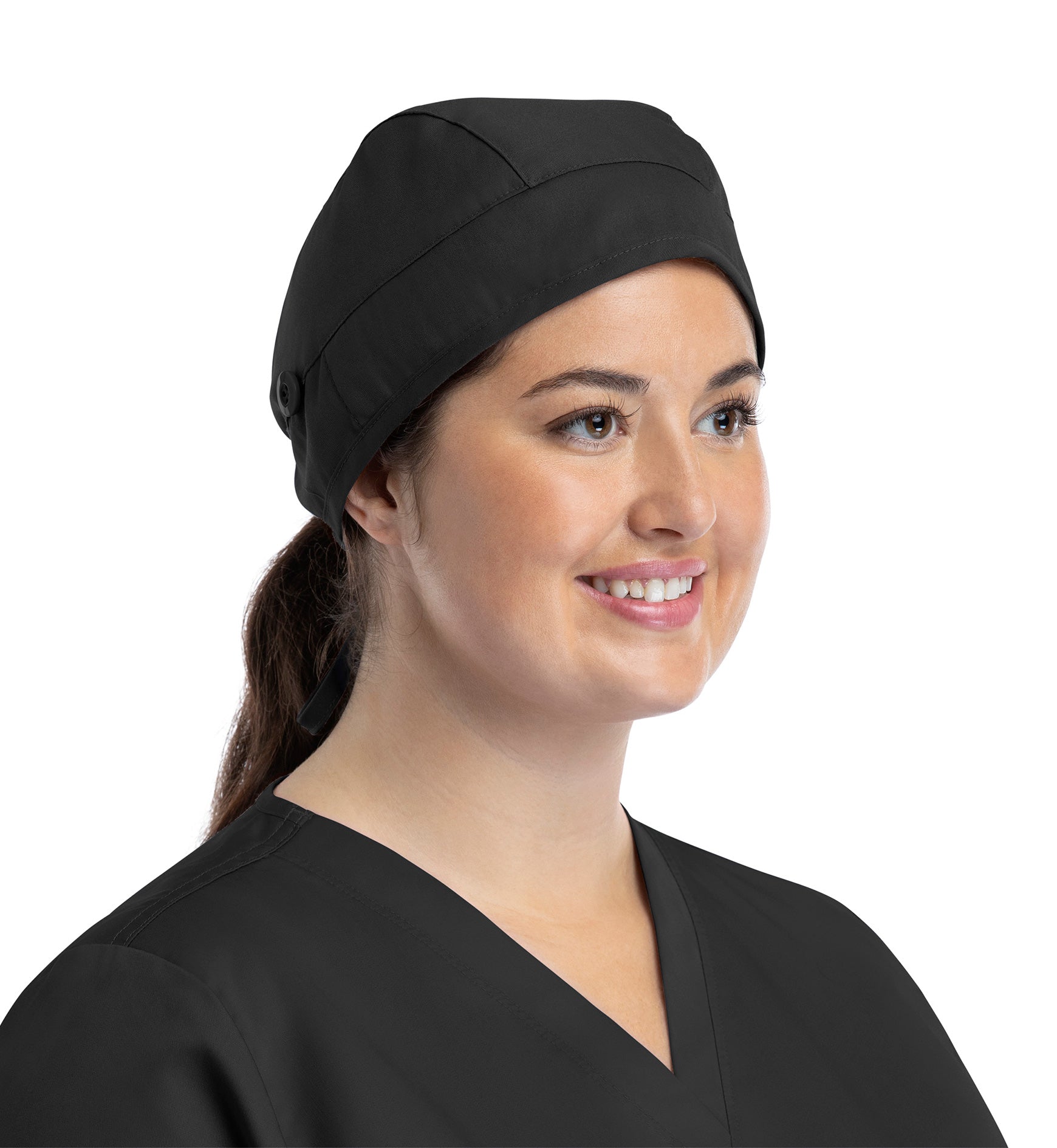Scrub Caps NC315 Unisex Cap With Button Black (BLK)