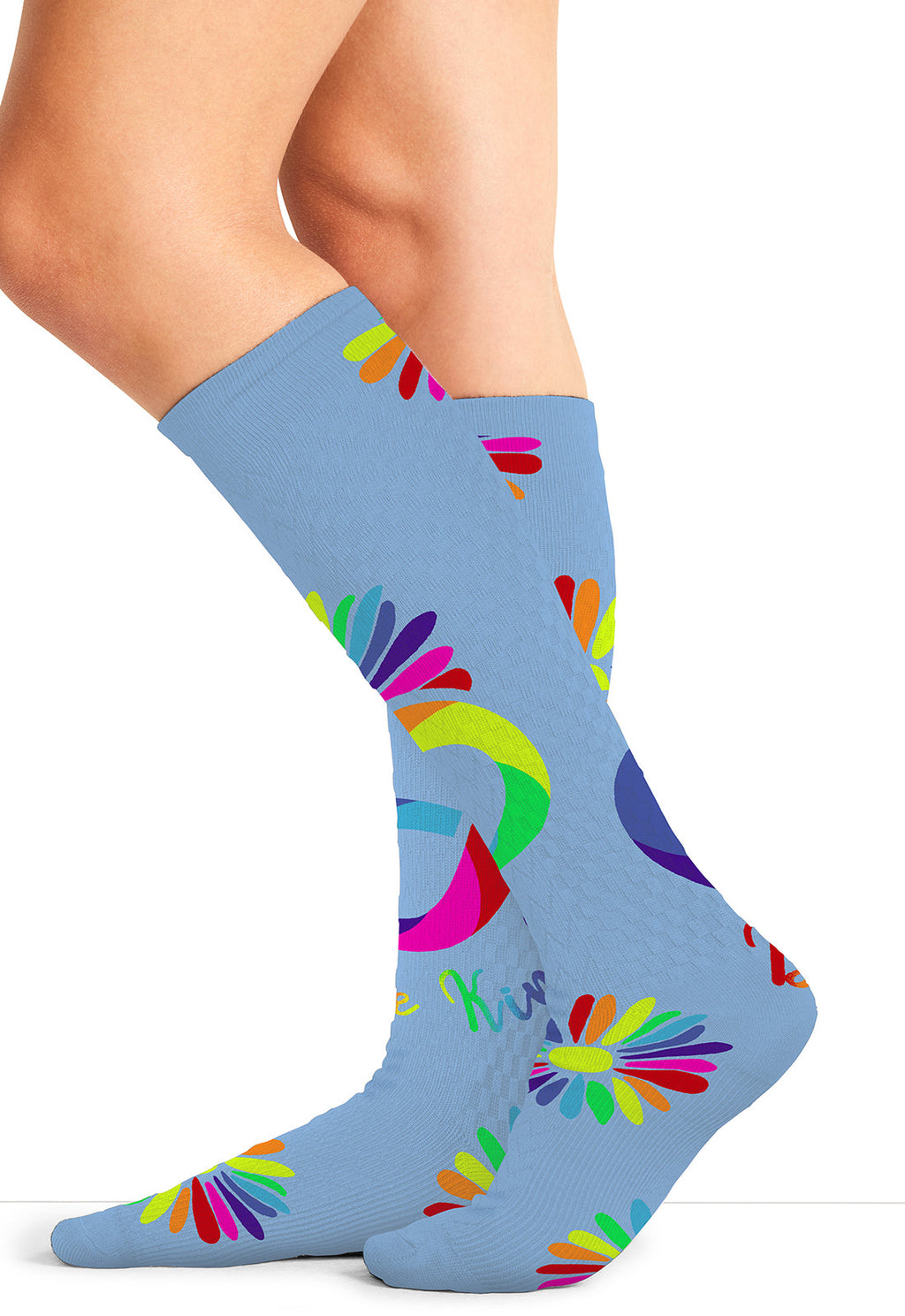 Legwear PRINTSUPPORT Women's 10-15mmHg Compression Socks Autism Love Model Image Right Side | Cherokee