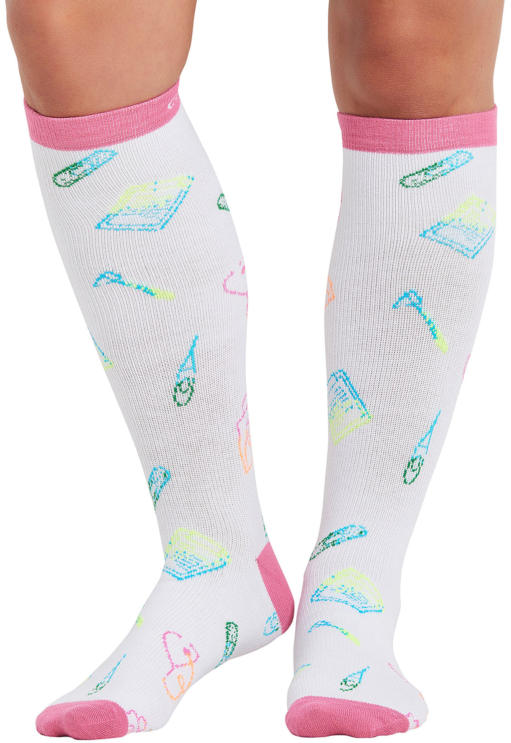 Legwear PRINTSUPPORT Women's 10-15mmHg Compression Socks Caring Essentials Model Image Front | Cherokee