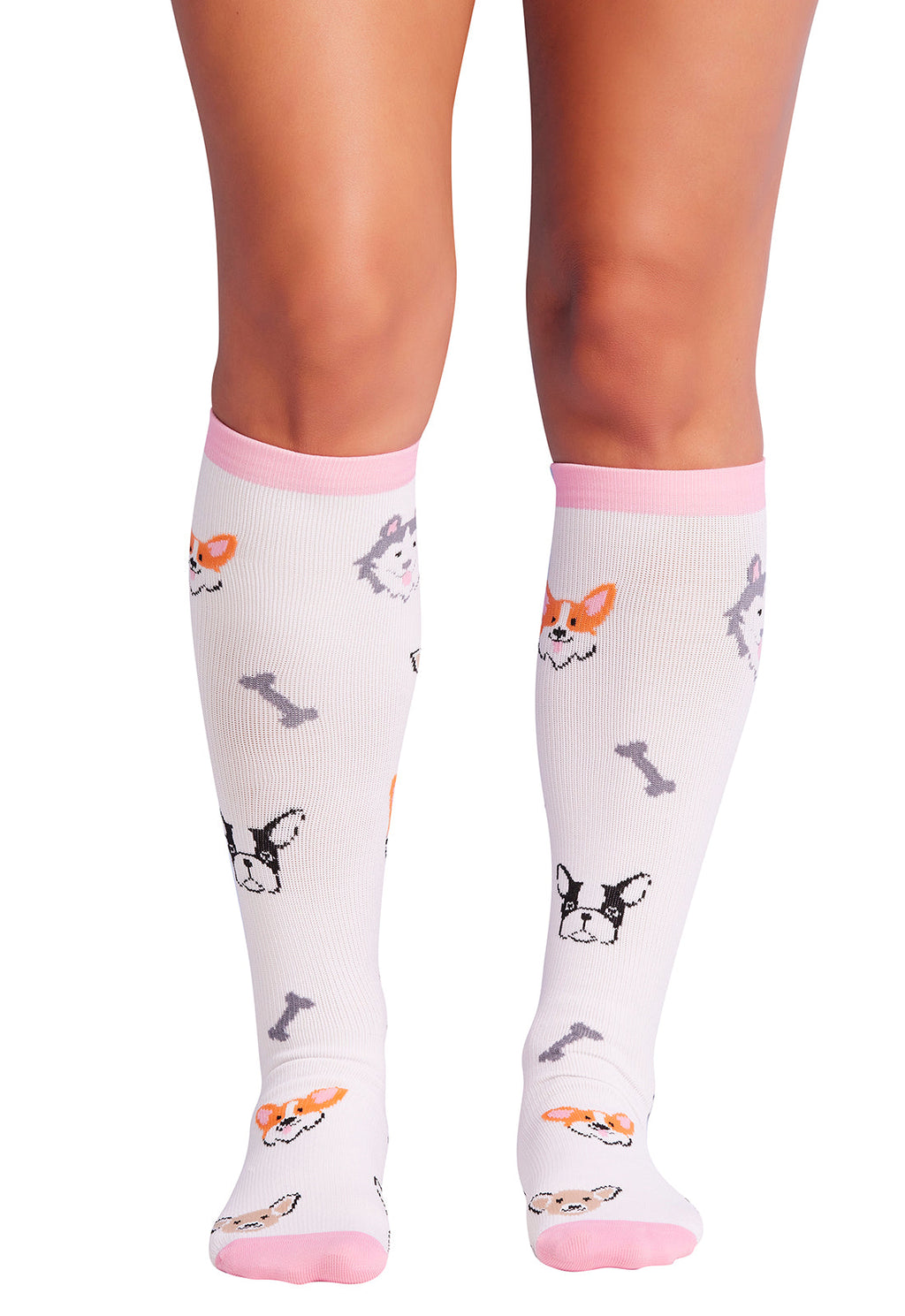 Legwear PRINTSUPPORT Women's 10-15mmHg Compression Socks Dog Love Model Image Front | Cherokee