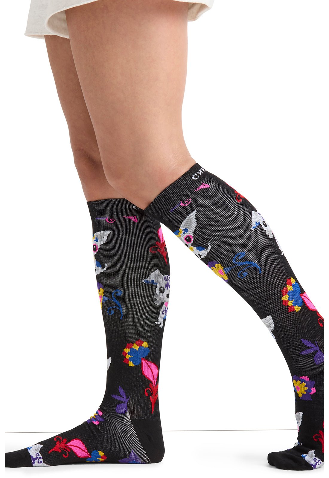 Legwear PRINTSUPPORT Women's 10-15mmHg Compression Socks Sugar Skull Pups