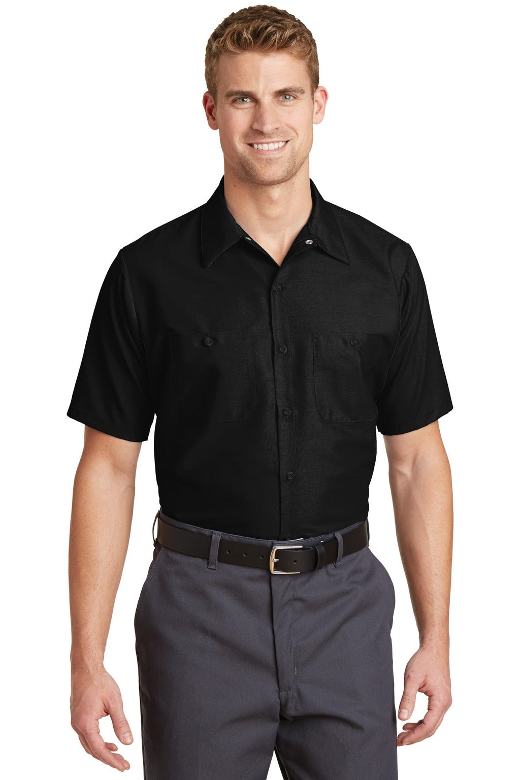 Red Kap Long Size Short Sleeve Industrial Work Shirt SP24LONG Black