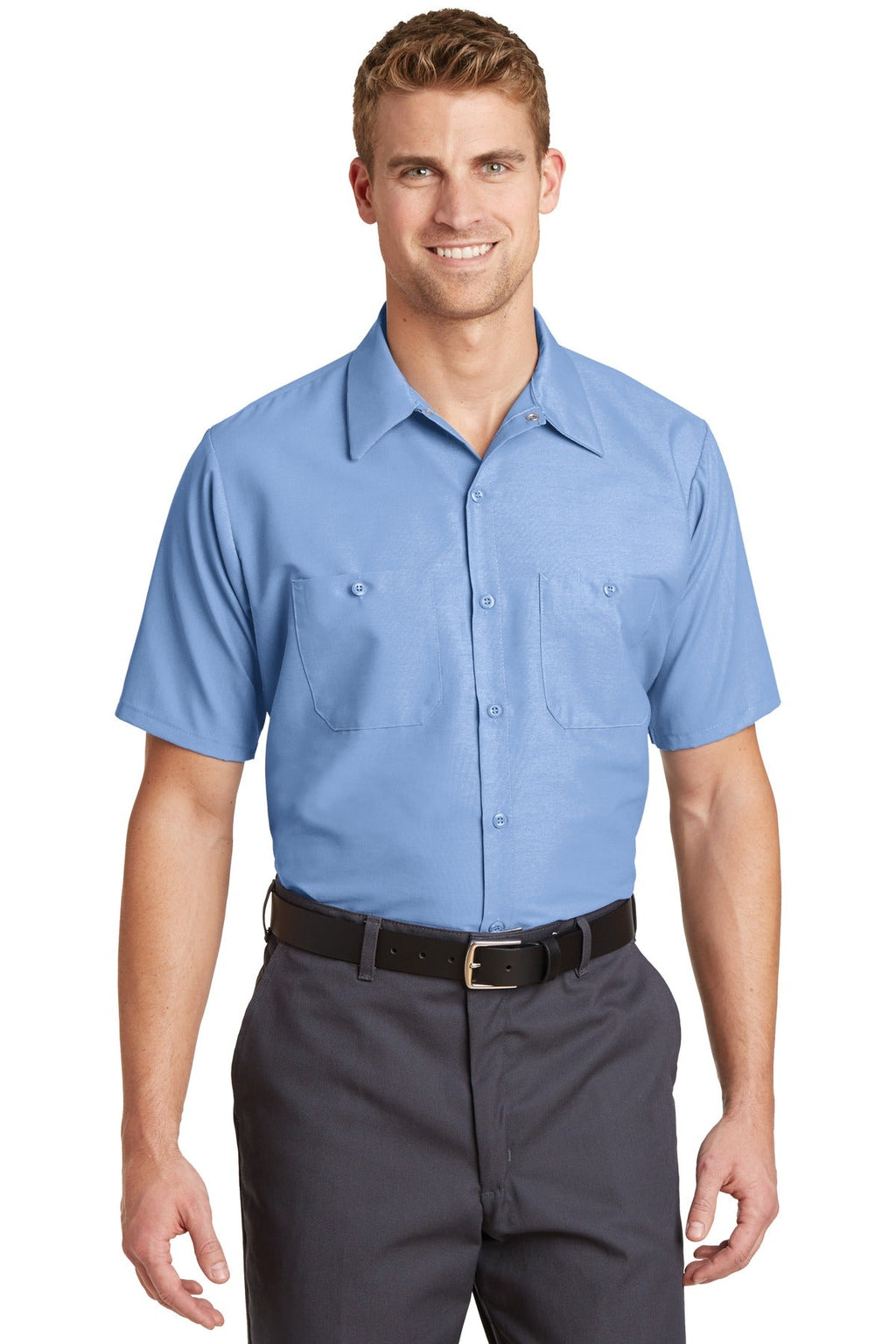 Red Kap Long Size Short Sleeve Industrial Work Shirt SP24LONG Light Blue