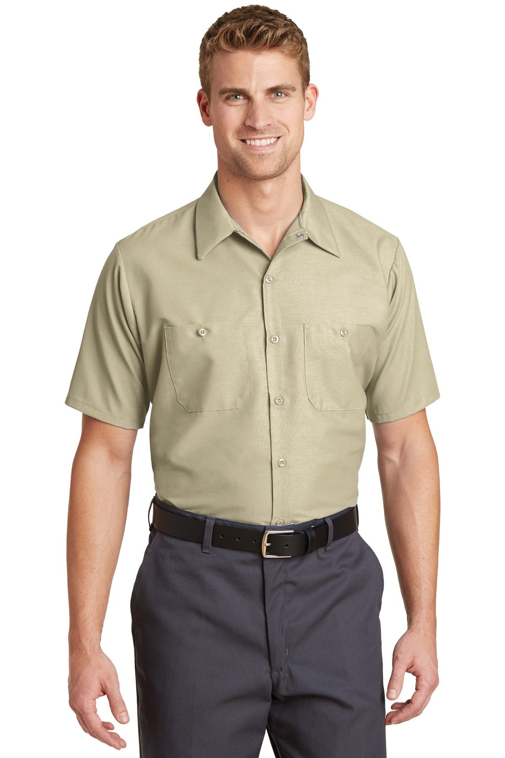 Red Kap Long Size Short Sleeve Industrial Work Shirt SP24LONG Light Tan