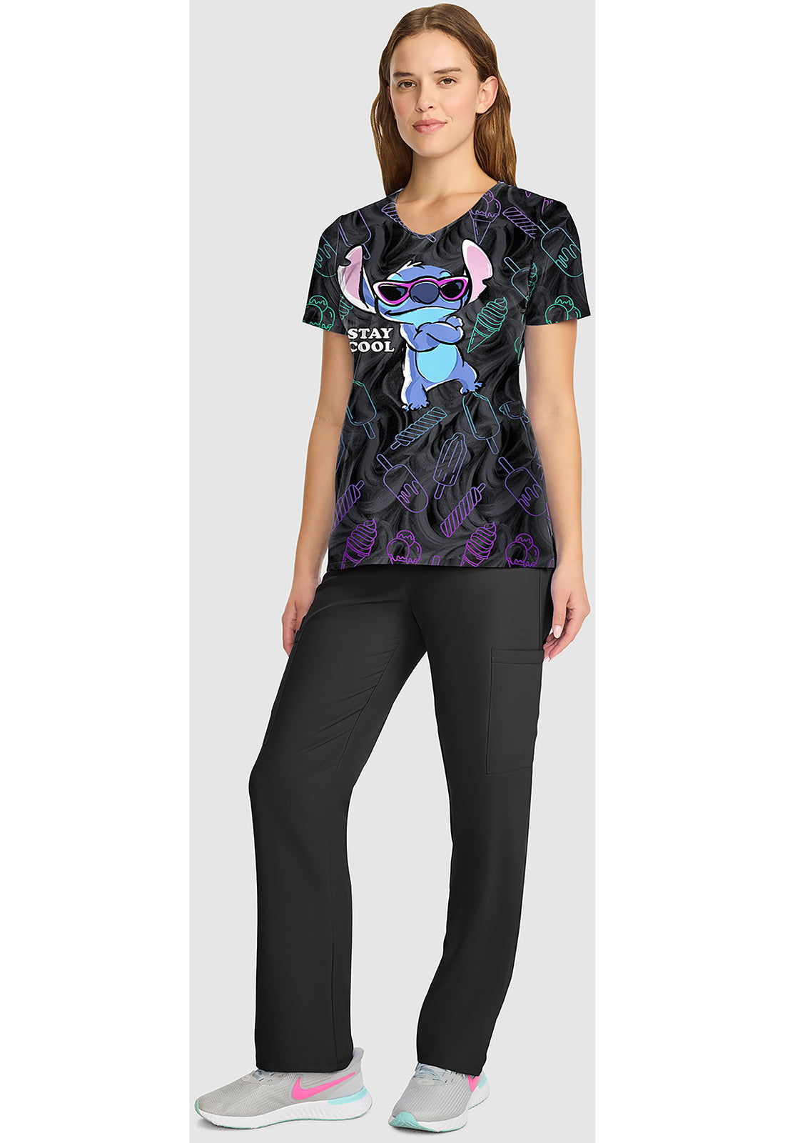Tooniforms TF626 Women's V-Neck Print Scrub Top Stitch Too Cool