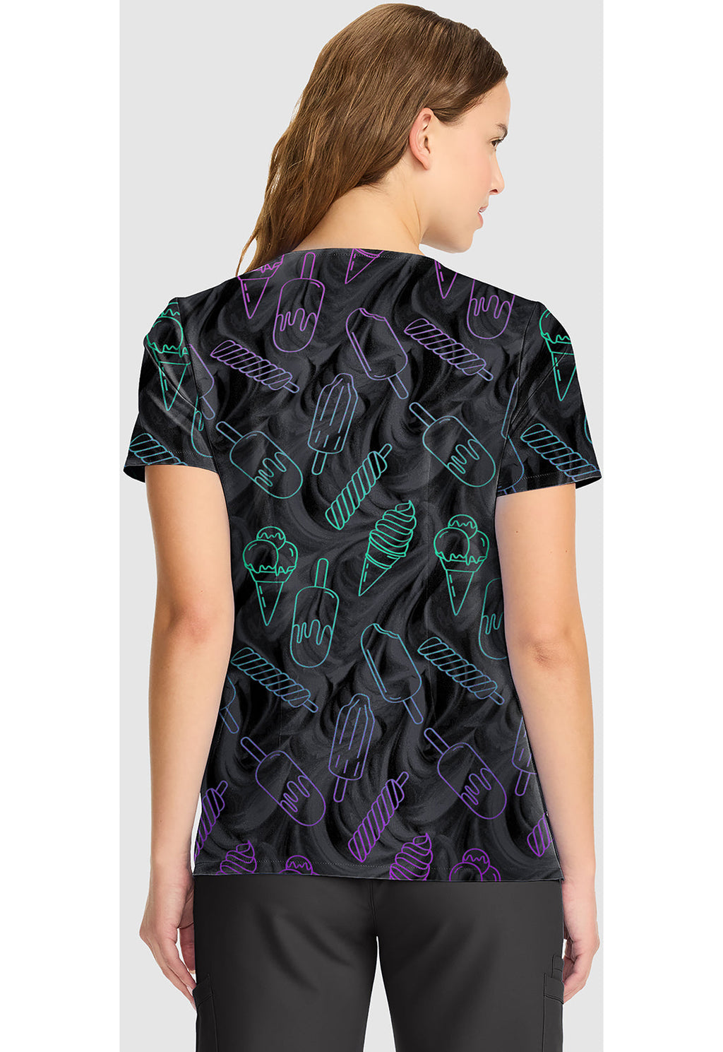Tooniforms TF626 Women's V-Neck Print Scrub Top Stitch Too Cool