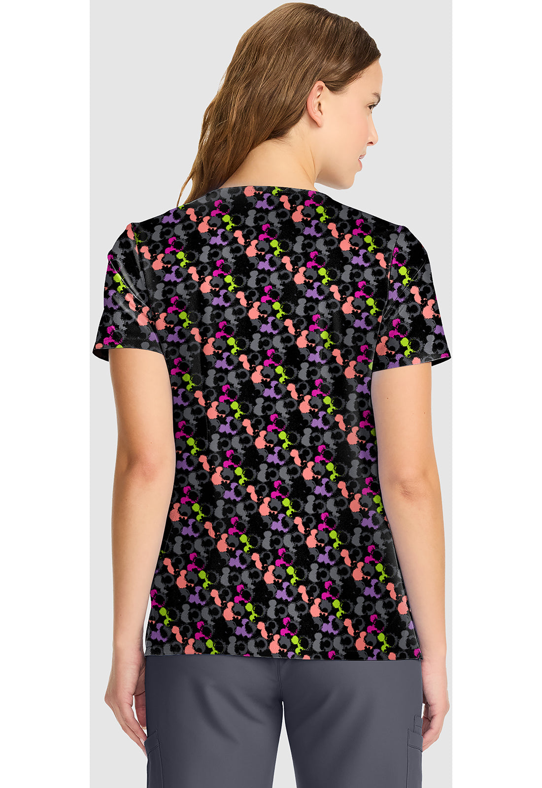 Tooniforms TF626 Women's V-Neck Print Scrub Top Iconic Mickey
