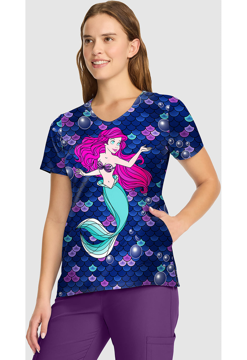 Tooniforms TF626 Women's V-Neck Print Scrub Top Tale Of A Mermaid