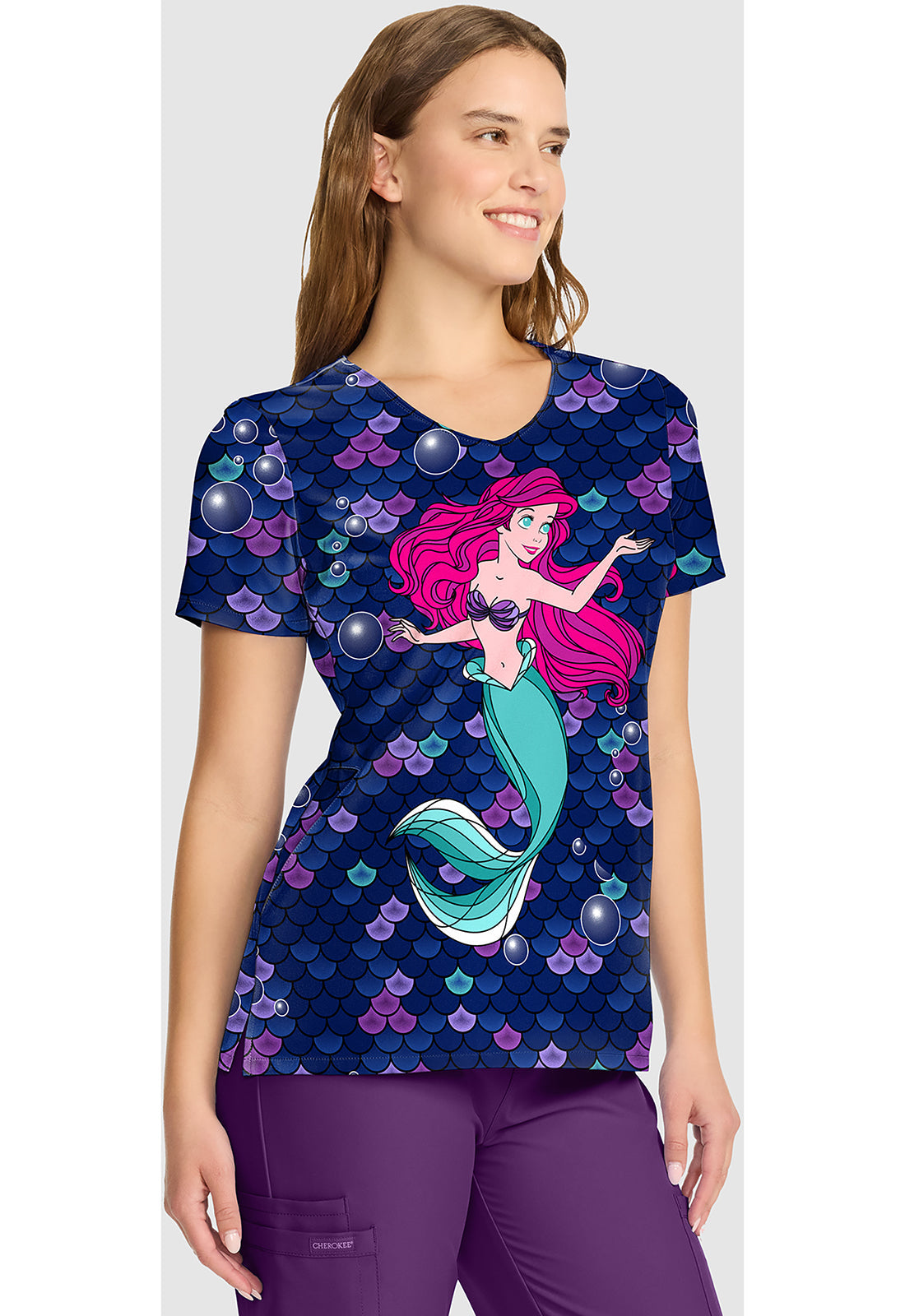 Tooniforms TF626 Women's V-Neck Print Scrub Top Tale Of A Mermaid
