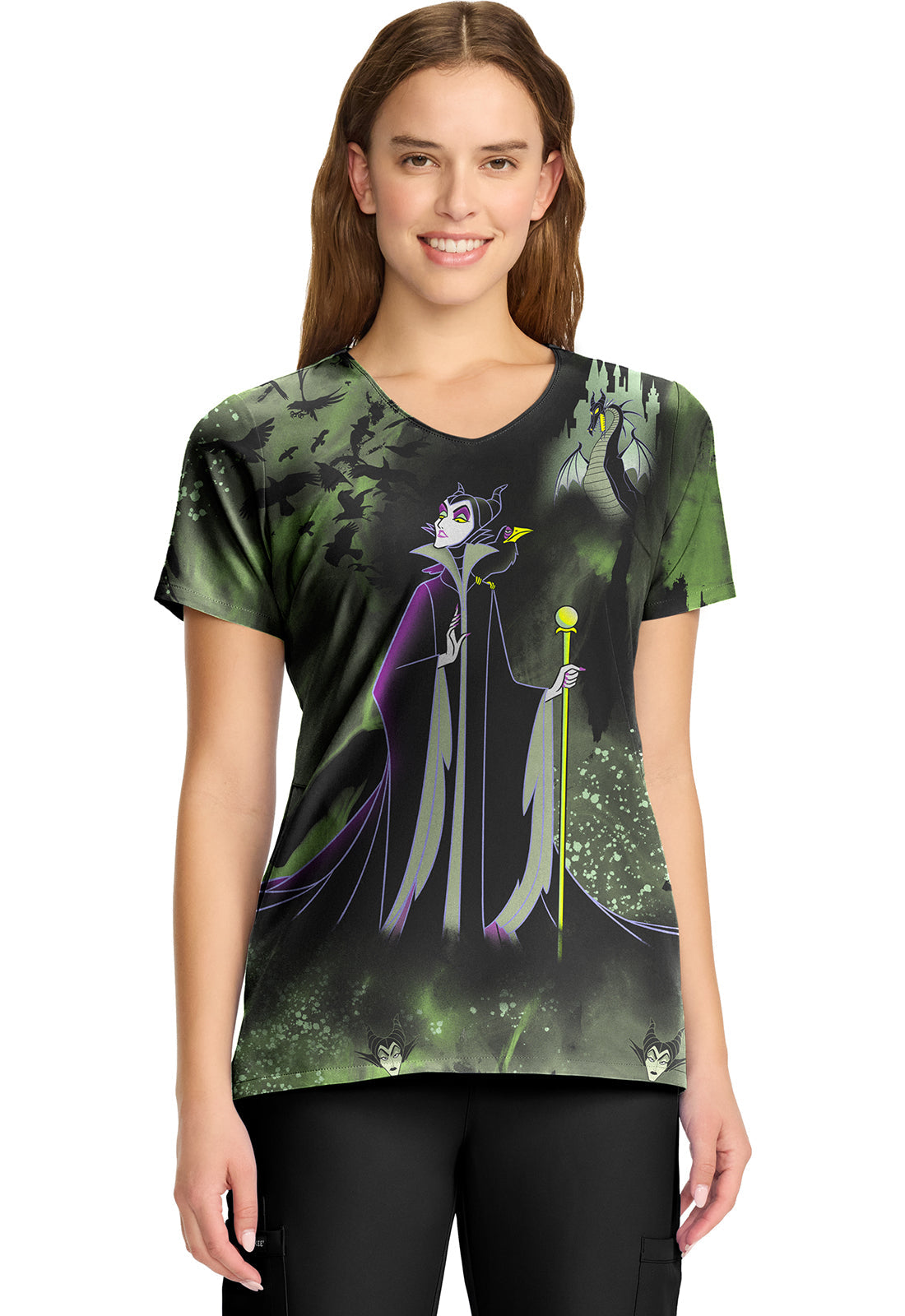 Tooniforms TF626 Print V-Neck Top Dark Clouds