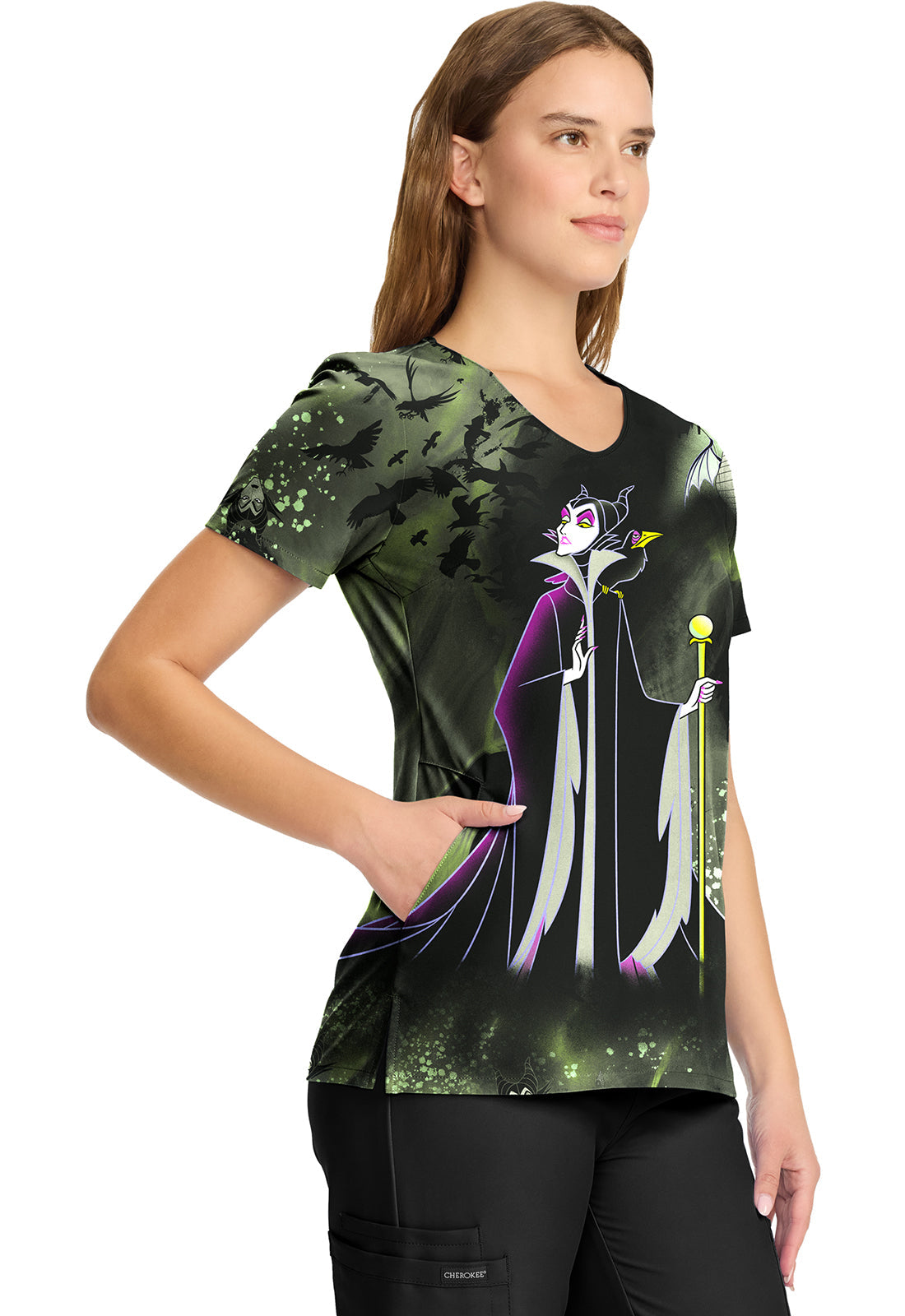 Tooniforms TF626 Print V-Neck Top Dark Clouds