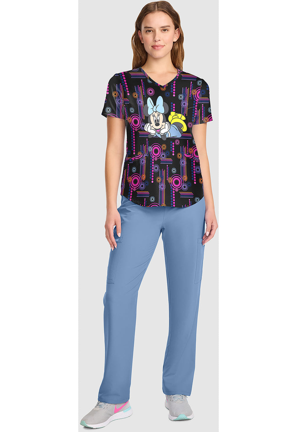 Tooniforms TF737 Women's V-Neck Print Scrub Top Minnie Spotlight