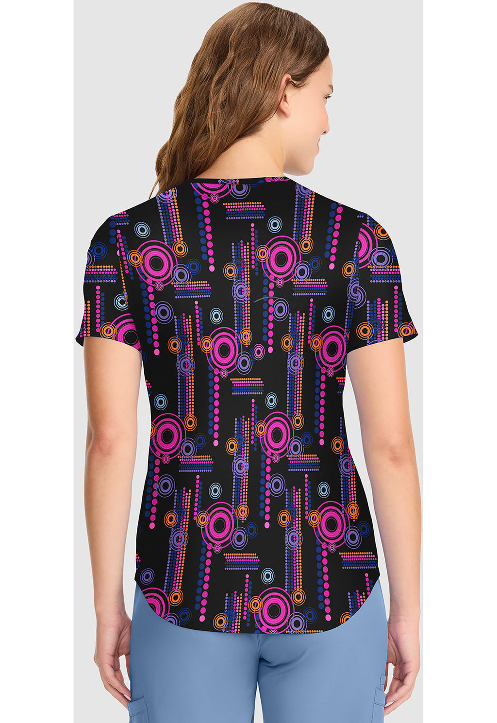 Tooniforms TF737 Women's V-Neck Print Scrub Top Minnie Spotlight