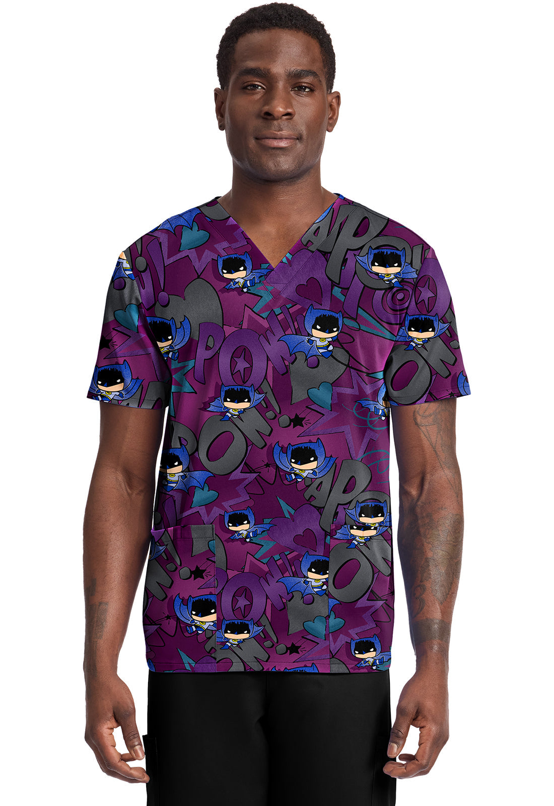 Tooniforms TF788 Men's Print V-Neck Top Comic Hero