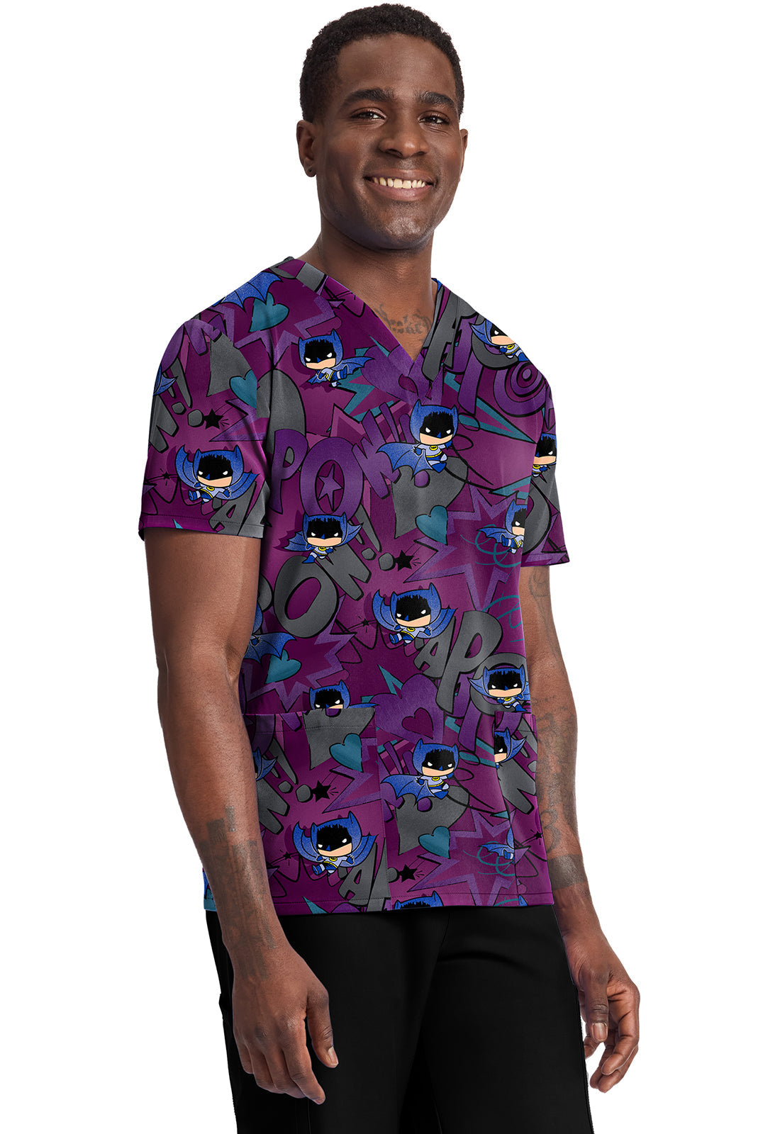 Tooniforms TF788 Men's Print V-Neck Top Comic Hero