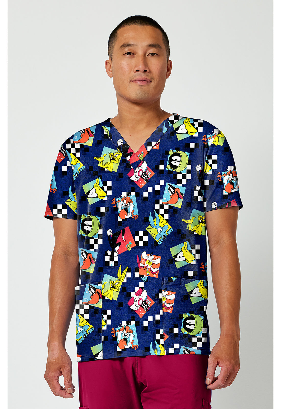 Tooniforms TF788 Men's Print V-Neck Scrub Top Check Yeah