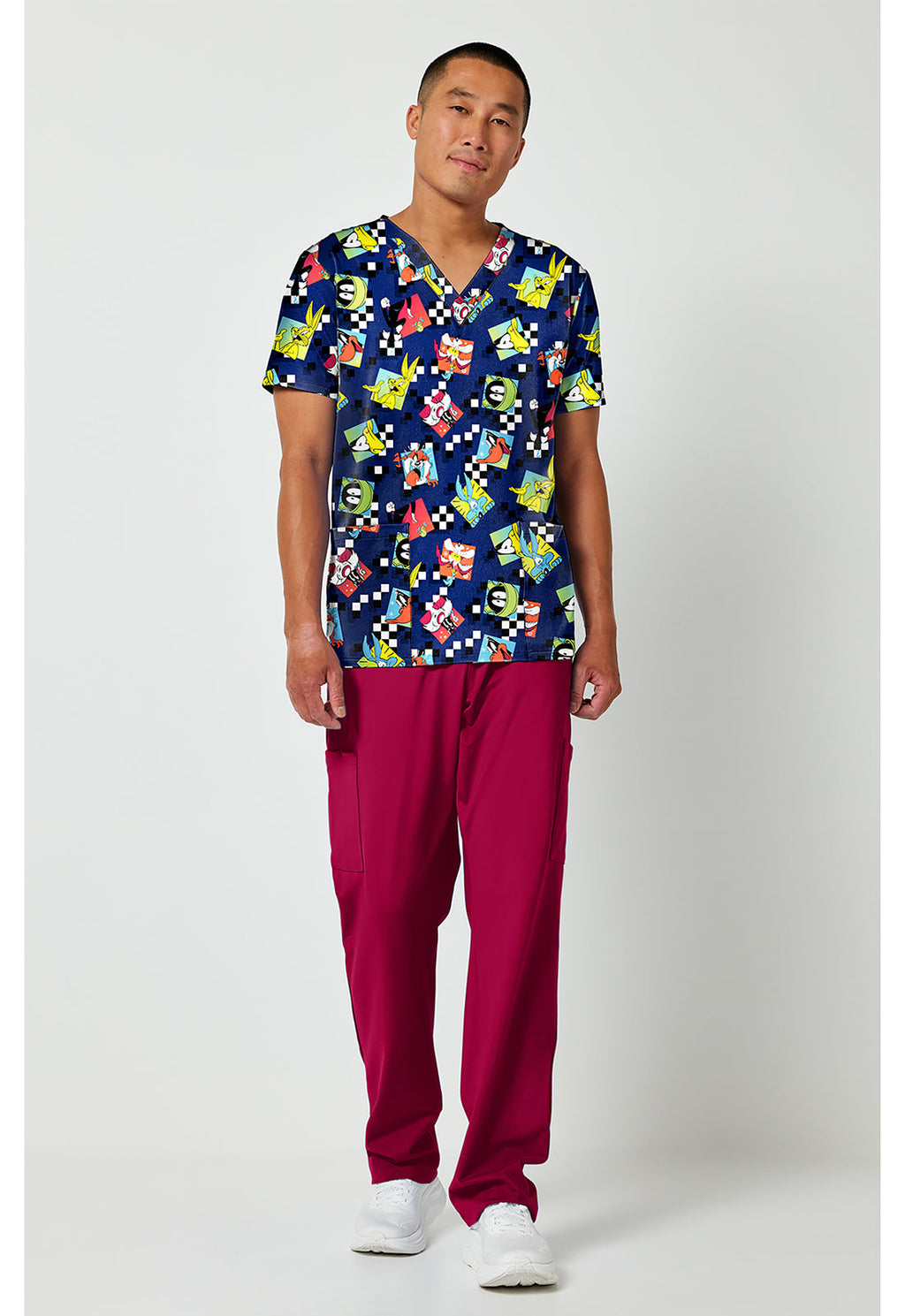 Tooniforms TF788 Men's Print V-Neck Scrub Top Check Yeah