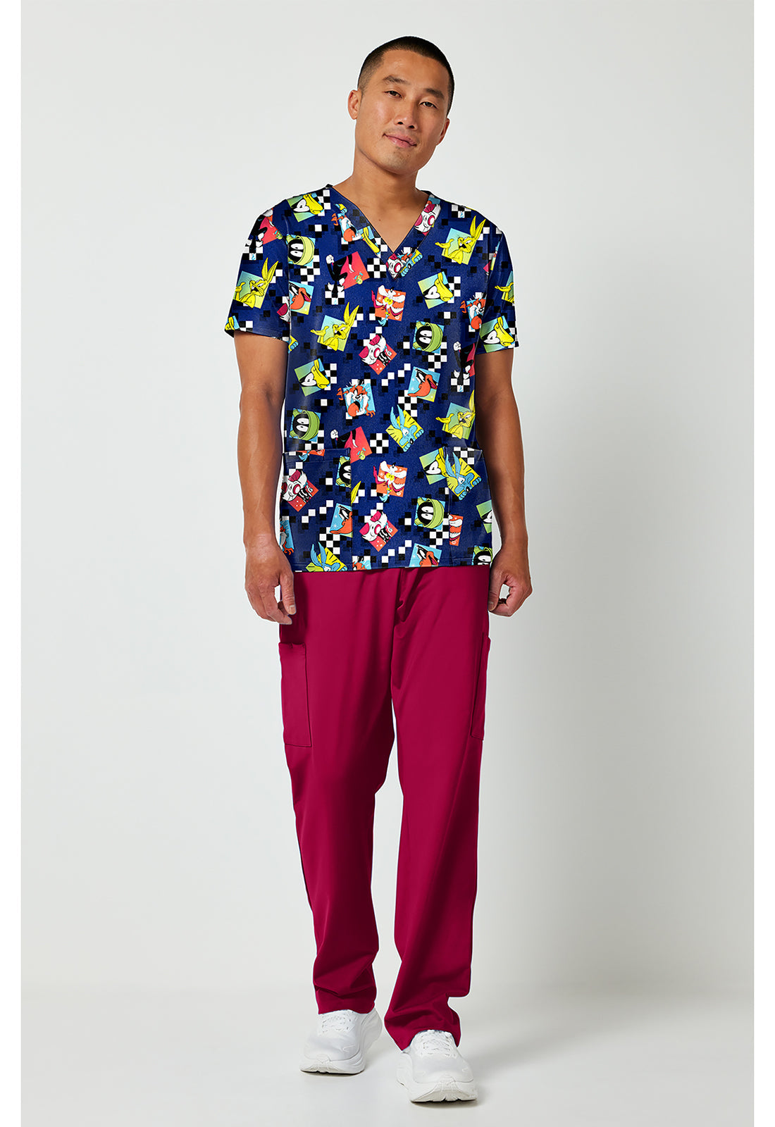 Tooniforms TF788 Men's Print V-Neck Scrub Top Check Yeah