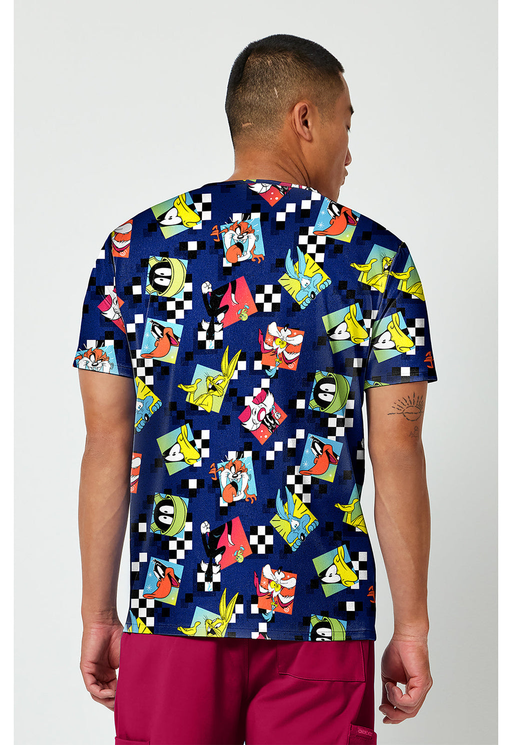 Tooniforms TF788 Men's Print V-Neck Scrub Top Check Yeah