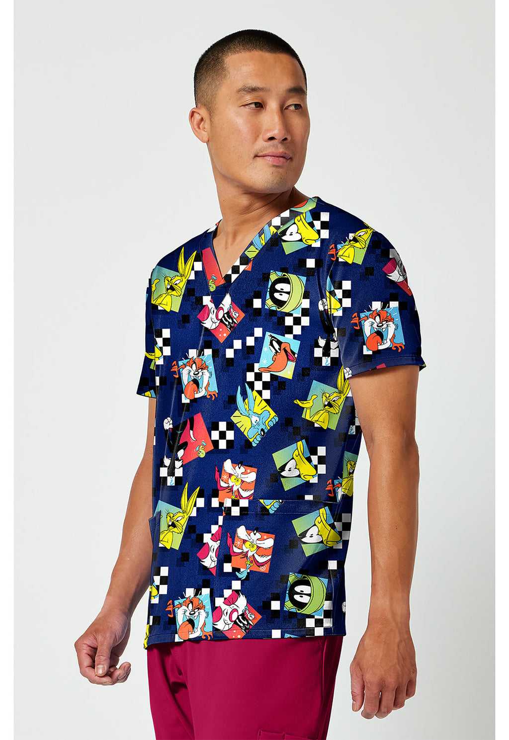 Tooniforms TF788 Men's Print V-Neck Scrub Top Check Yeah