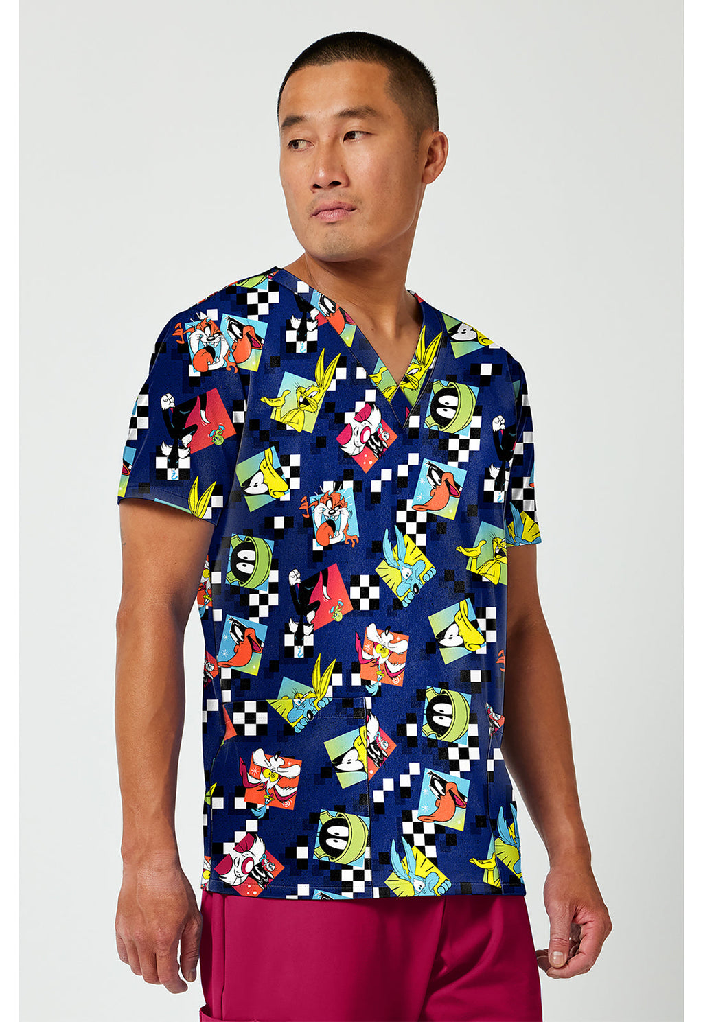 Tooniforms TF788 Men's Print V-Neck Scrub Top Check Yeah