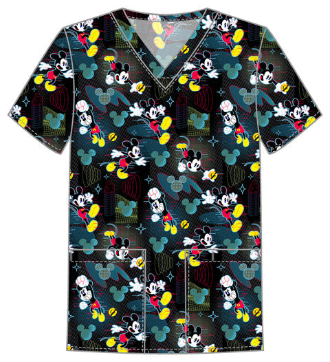 Tooniforms TF788 Men's Print V-Neck Top Digital Mickey