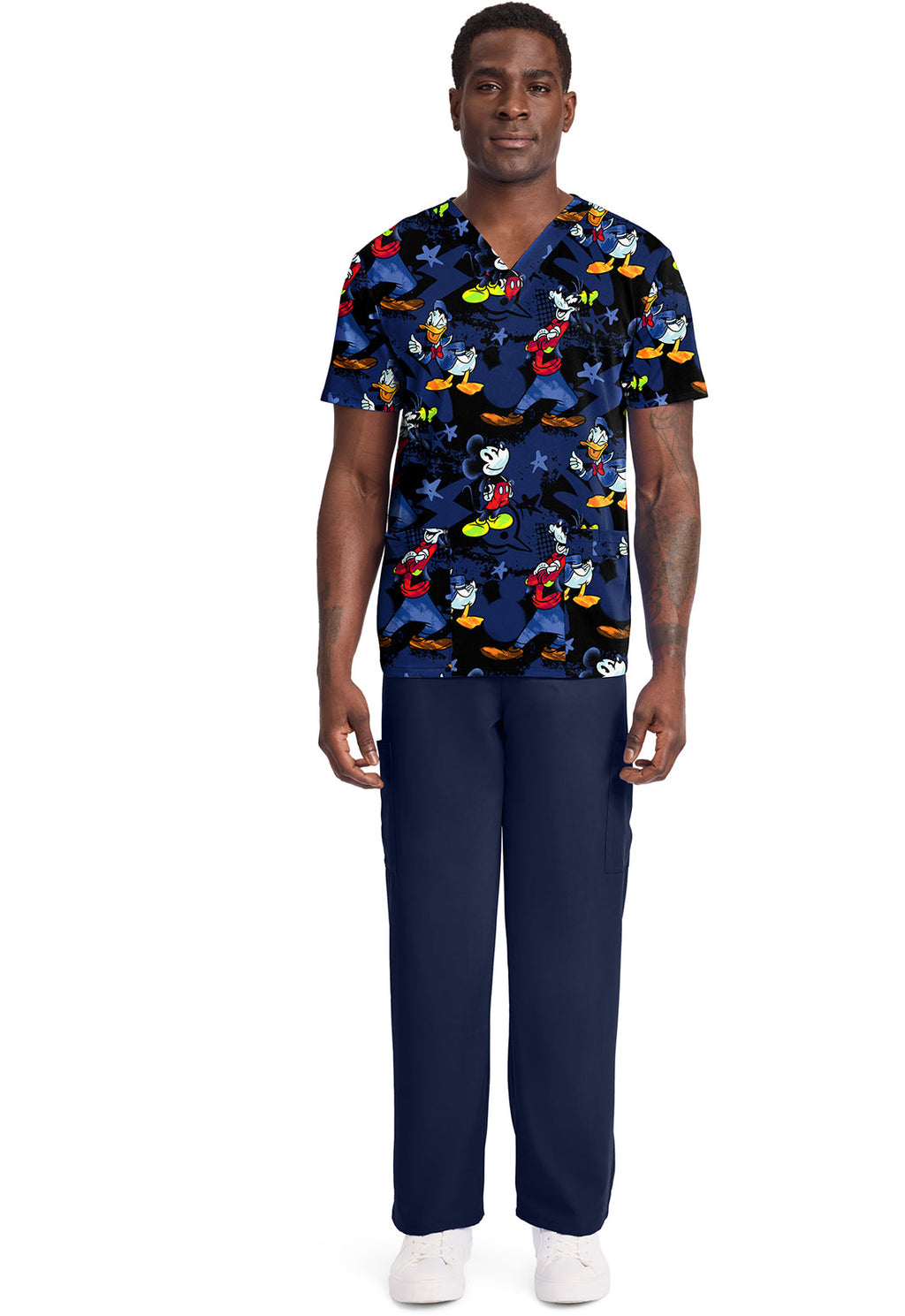 Tooniforms TF788 Men's Print V-Neck Top Mickey Bro Time