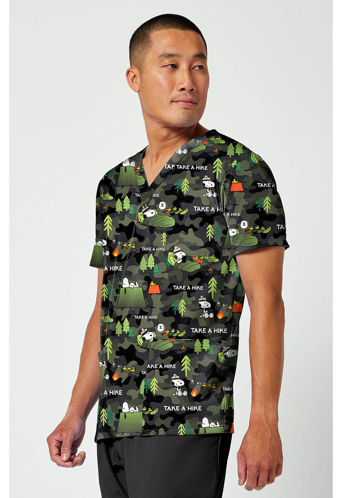 Tooniforms TF788 Men's Print V-Neck Scrub Top Snoopy Outdoors