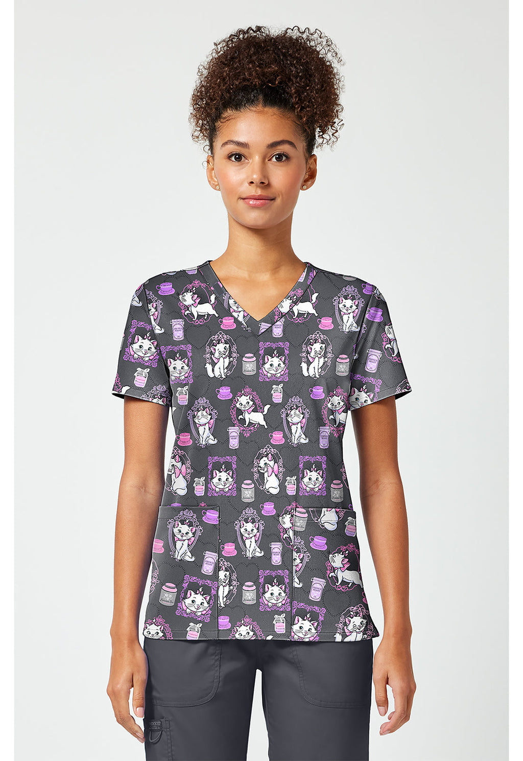 Licensed TF796 Print V-Neck Top Cafe Cat