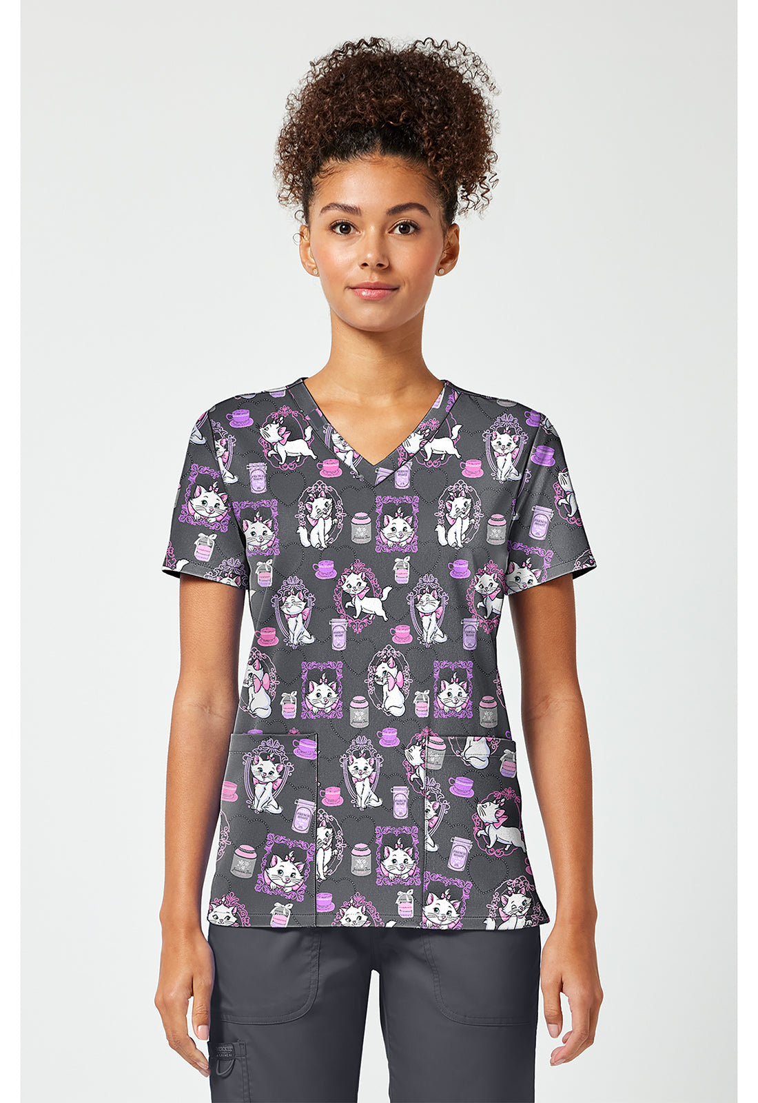 Licensed TF796 Print V-Neck Top Cafe Cat